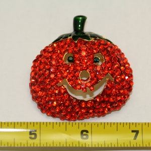 Large Rhinestone Halloween Pumpkin Brooch Pin, Fashion Costume Holiday Jewelry, Crystal Pumpkin Brooch Pin image 2