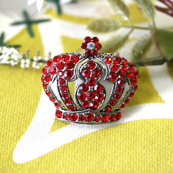 Vintage Crown Brooch Pave Red Crystal Antique Crown Pin Brooch Etsy
