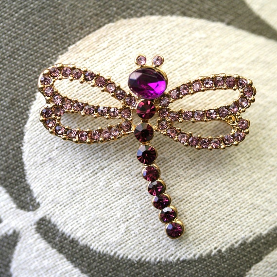 Vintage Dragonfly Brooch Handcrafted Rhinestone S… - image 2