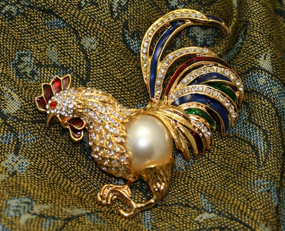 Large Vintage Fancy Rooster with Pave Rhinestones… - image 9