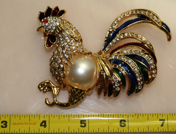 Large Vintage Fancy Rooster with Pave Rhinestones… - image 4