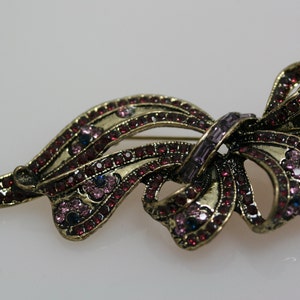 Vintage Style Rhinestone Statement Purple Ribbon Brooch Filigree Crystal Bow Tie Brooch Pin, Wedding Jewelry