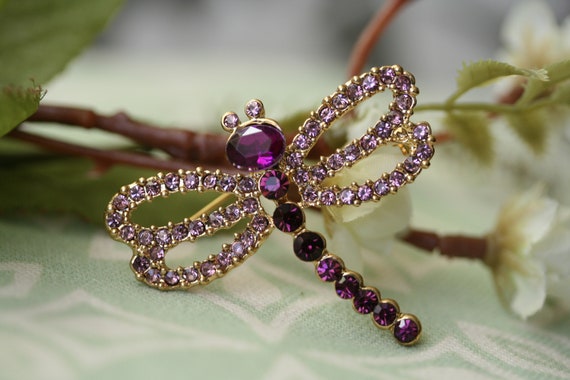 Vintage Dragonfly Brooch Handcrafted Rhinestone S… - image 5