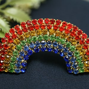 Rainbow Pin Pot Gold Brooch Rhinestone Crystal