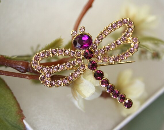 Vintage Dragonfly Brooch Handcrafted Rhinestone S… - image 8