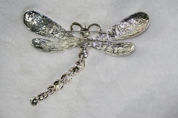 Large Vintage Rhinestone Dragonfly Brooch  with A… - image 7