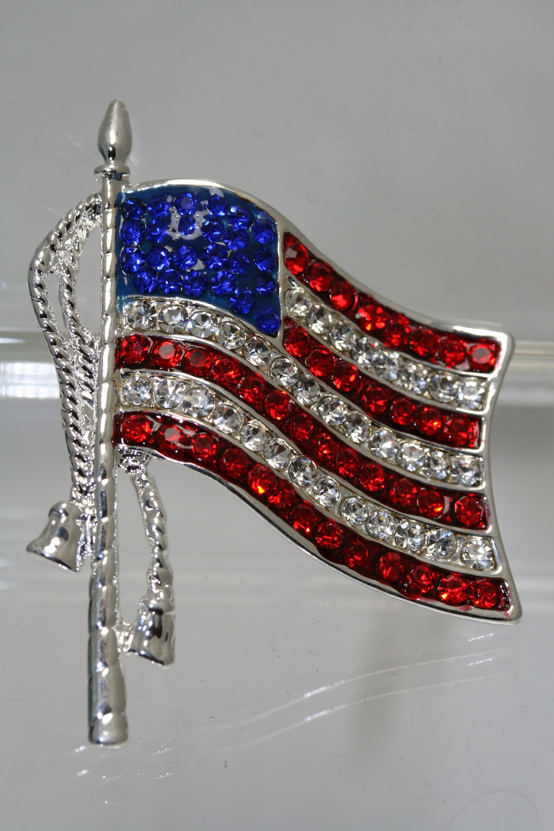 Red White Blue USA Flag Pin Patriotic USA Flag Rhinestone Etsy