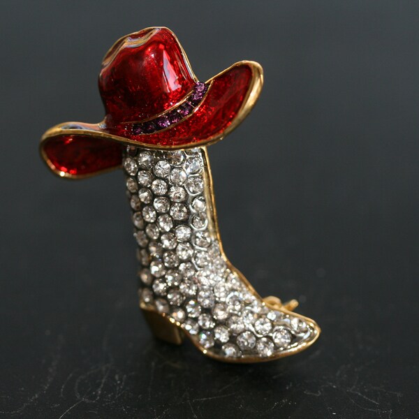 Texas Western Crystal Cowboy Cowgirl Boots Brooch Hat Pin Charm Enamel Jewelry, Rhinestone Western Boots Jewelry for Her