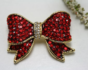 Vintage Red Bow Brooch Bow Gold Red Crystal Ribbon Bow Broach Pin Rhinestone Ribbons Brooches Jewelry Gifts