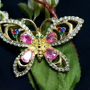 Gorgeous Vintage Multicolor Rhinestone Butterfly Brooch Pin, Spring Butterfly Fashion Jewelry