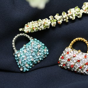Crystal Women Basket Purse Handbag Trinket Brooch Pin, Rhinestone Women Purse Fashion Jewelry Gift, DIY Jewelry image 3