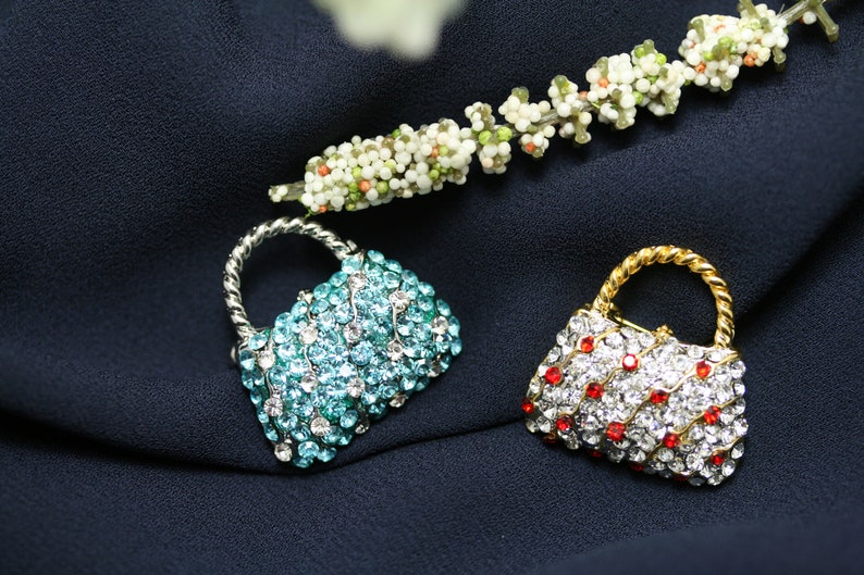 Crystal Women Basket Purse Handbag Trinket Brooch Pin, Rhinestone Women Purse Fashion Jewelry Gift, DIY Jewelry image 3