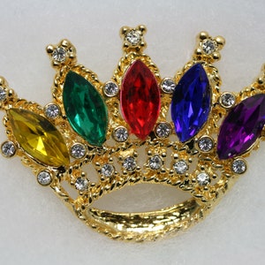 CROWN Pin Mardi Gras RHINESTONE Crystal Brooch, Crown Brooch Pin, Crystal Crown Brooch Jewelry