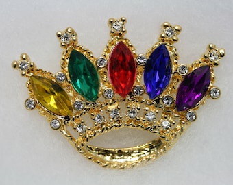 CROWN Pin Mardi Gras RHINESTONE Crystal Brooch, Crown Brooch Pin, Crystal Crown Brooch Jewelry