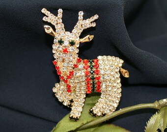 Santa REINDEER Rhinestone Jewel Retro Vintage Christmas NATURE Deer GIFT Brooch Santa REINDEER Rhinestone Jewel Retro Vintage Christmas NATURE Deer GIFT Brooch