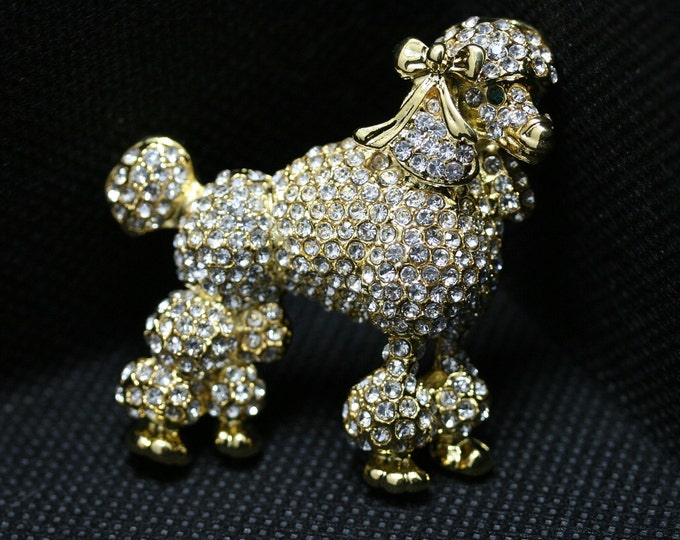 Pins Brooches Poodle Crystal Dog Brooch Karfitsa Skylos Me Krystalla