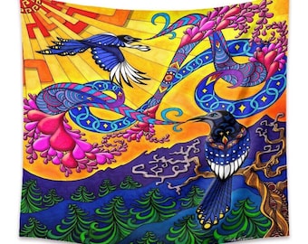 Tapestry Trippy Birds Wall Hanging Decor 60 x 51 - Art Depot