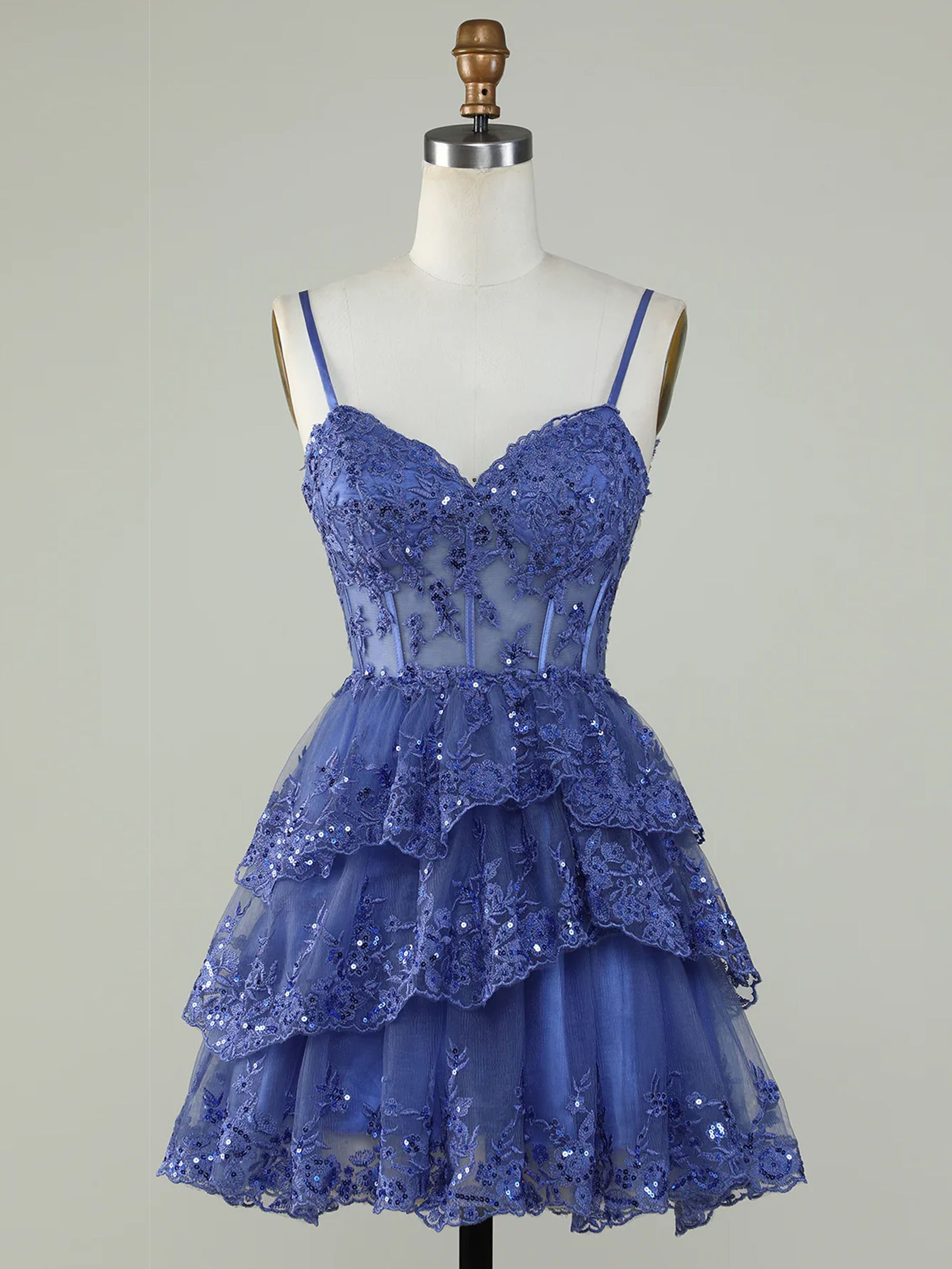 Glitter Spaghetti Straps A-line Short Tiered Homecoming Dress - Etsy