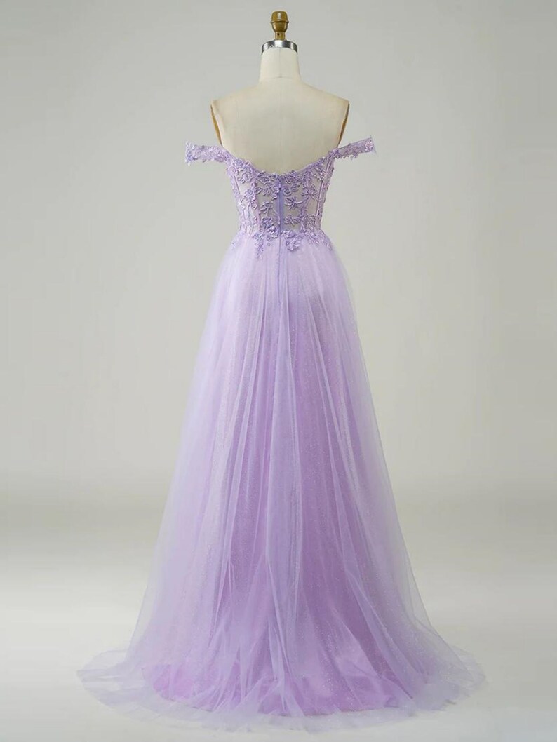 Amazing Lilac Sweetheart Off-The-Shoulder Tulle Evening Dress With Appliques Y5842 main image 1