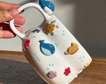 OCEAN cup Fluffy size with Tiny Whale on the Edge
