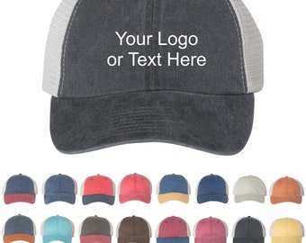 Custom Personalized Logo Text Embroidered Pigment-Dyed Trucker Cap