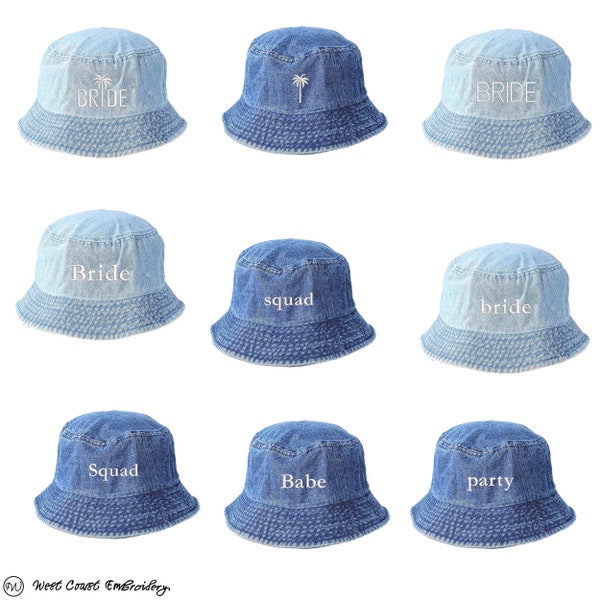 Premium Custom Embroidered Bride Squad Denim Blue Bucket Hat