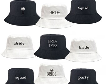 Custom Embroidered Bride Bachelorette Squad Black White Bucket Hat