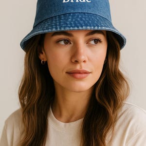 Premium Custom Embroidered Bride Squad Denim Blue Bucket Hat