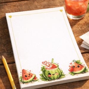 Bloc de notas A5 de sandía - Descarga digital | Bloc de notas veraniego sin líneas | Diseño de sandía | Bloc de notas imprimible