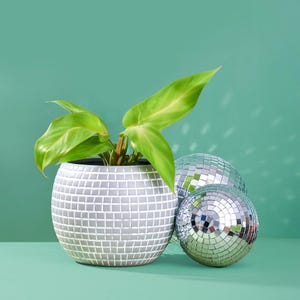 Large Disco Ball Ceramic Planter - Silver
