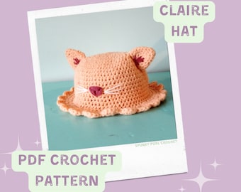 Claire Cat Bucket Hat Pattern - Cat Crochet Hat - Kawaii Crochet Pattern - Kitty - Crochet Pattern - Easy Crochet Pattern