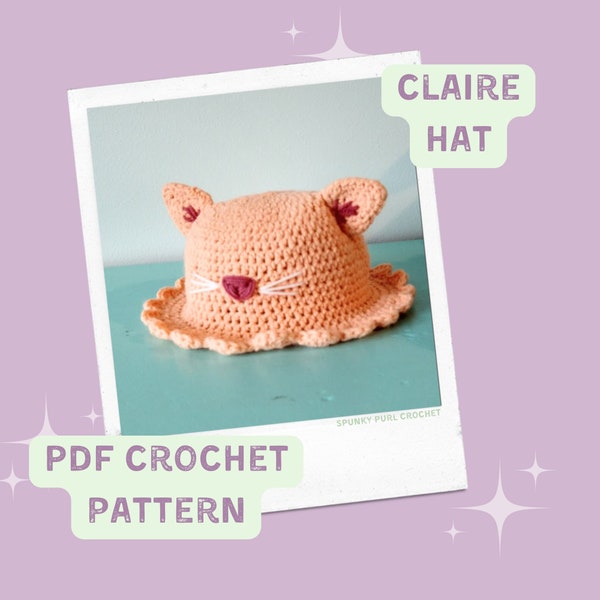 Claire Cat Bucket Hat Pattern - Cat Crochet Hat - Kawaii Crochet Pattern - Kitty - Crochet Pattern - Easy Crochet Pattern