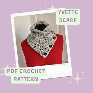 Yvette Cowl Pattern - Crochet Cowl Pattern - Asymmetrical - Button Scarf- Neck Warmer - Crochet Scarf - Easy Pattern