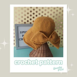 Verona Hat - Crochet Pattern - Summer Sun Hat - Panama Wide Brim - Garden Party - Beach - Gardener - Bow - Ponytail Hat