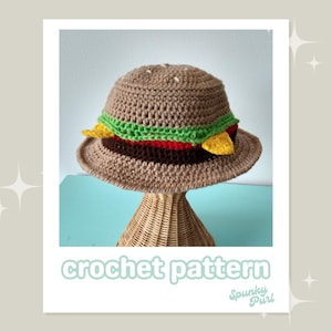 Say Cheese Hat Pattern - Cheeseburger Bucket Hat - Hamburger - Crochet Food - Fathers Day - Fast Food - BBQ - Grilling - Burger - Cheesy
