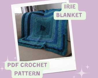 Irie Blanket - Crochet Pattern - Super Bulky Yarn - Easy Blanket Yarn - Modern Granny Square - Simple Crochet - DIY - How To - Tutorial