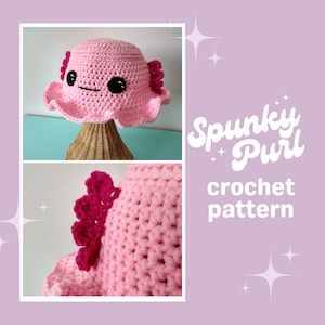 Gia Hat Pattern - Axolotl - Amphibian - Kawaii - Animal - Salamander - Cute Animal - Pink Axolotl -  Easy Crochet Hat Pattern