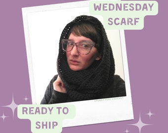 Wednesday Scarf - Crochet Snood - Infinity Scood - Gothic Hood - Addams Family Inspired -  Goth - Tim Burton - Nevermore - Enid