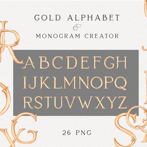 gold alphabet clipart watercolor letters monogram creator etsy