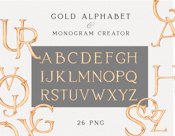 gold alphabet clipart watercolor letters monogram creator etsy