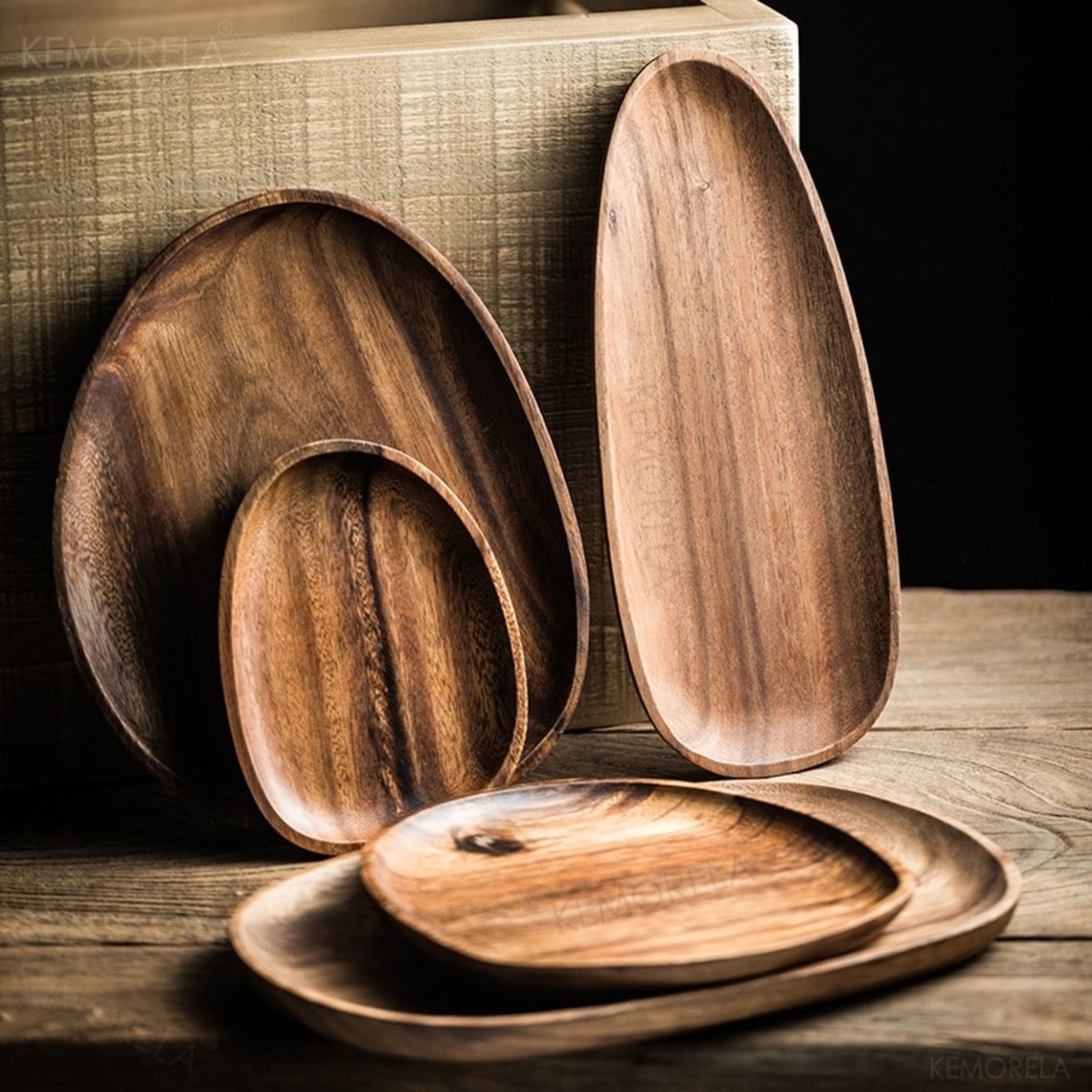 Set of 6 Irregular Oval Solid Wood Plates High quality wooden Etsy