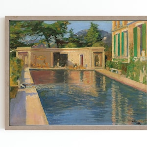 Impression d'art en rouleau de toile pour piscine | Paysage du quartier pétrolier | Peinture de paysage d'arbres | Impression d'art du XIXe siècle | Art américain
