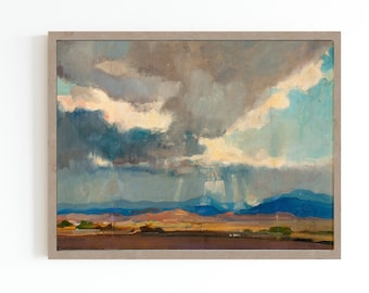 Clouds Blue Sky CANVAS ROLLS Art Print | Oil Prairie Old West | Western Landscape Painting | 19th Century Art Print | American Art