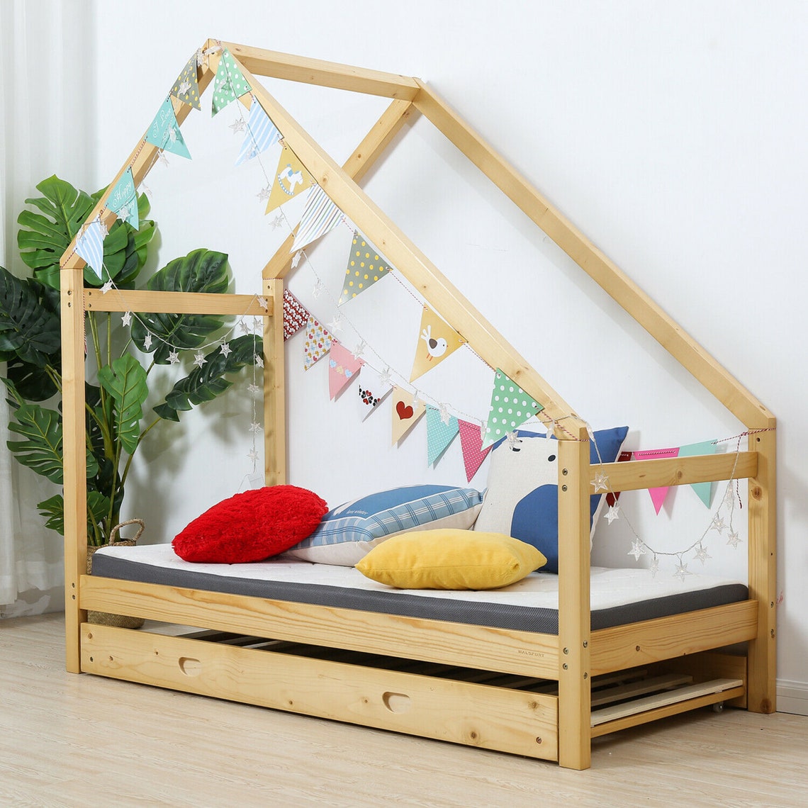 Double Children Floor Bed Frame Toddler Premium Wood Kids Twin Etsy