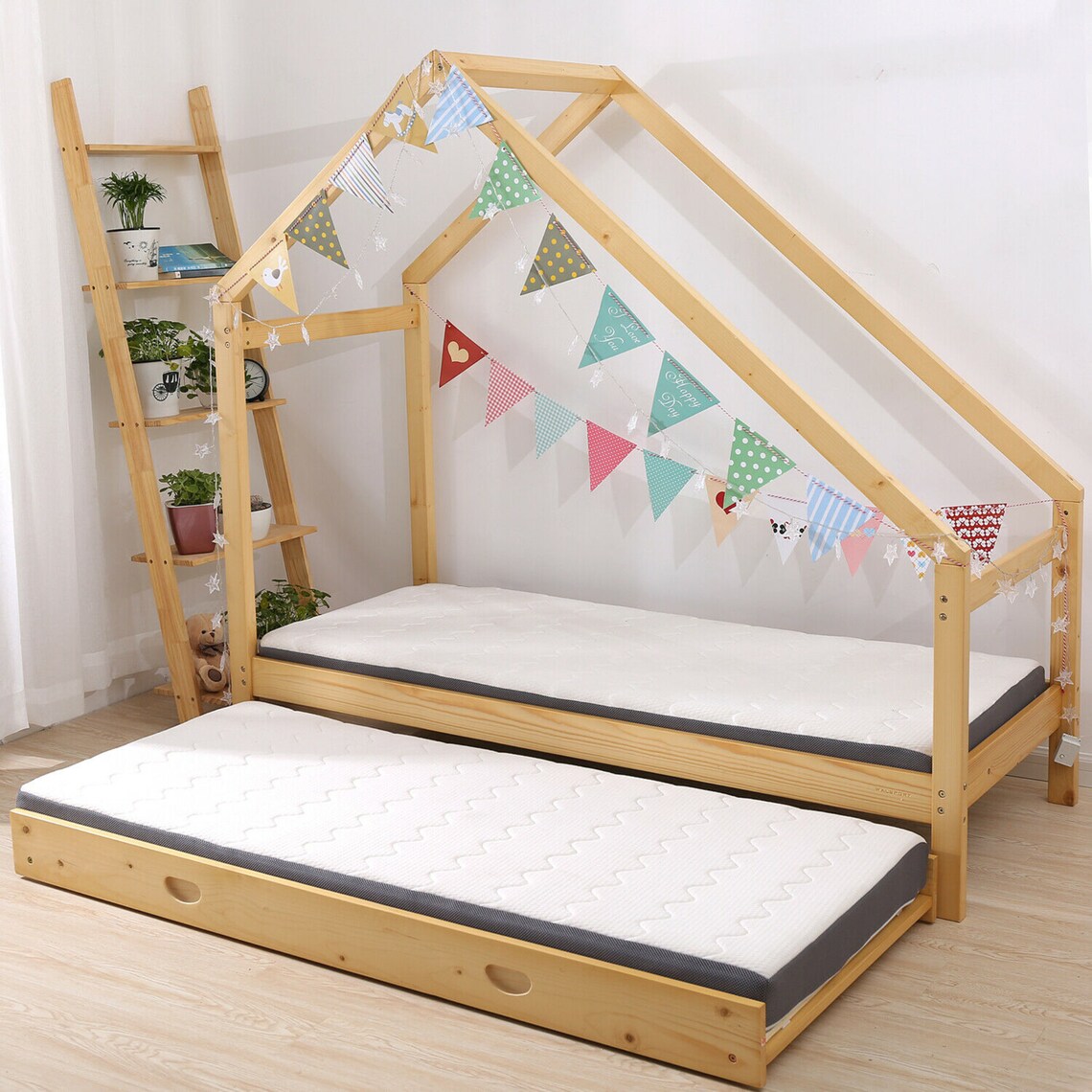 Double Children Floor Bed Frame Toddler Premium Wood Kids Twin Etsy