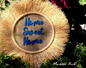 Raffia Wall Ornament, Raffia, Wall Decoration, Boho, Bohemian Wall Decor, &quot;Home Sweet Home&quot;