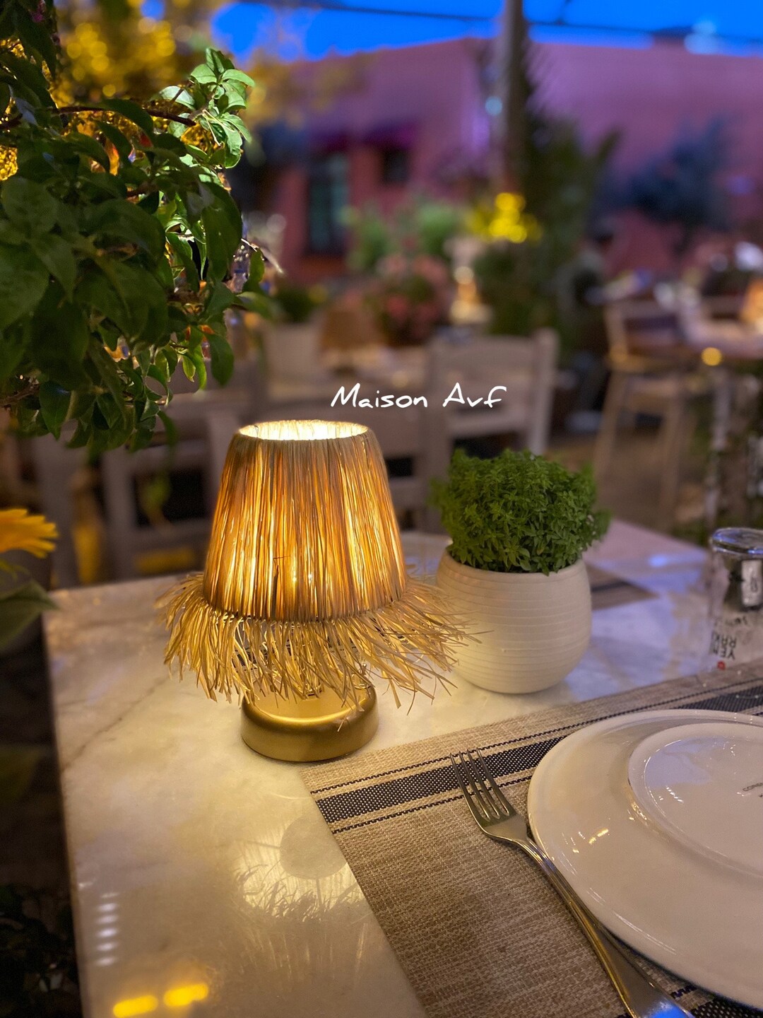 Bohemian Raffia Table Lamp, Portable Battery Powered LED Lighting - Etsy