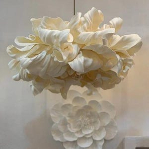 Handmade Cream Fabric Pendant Light, Modern Eva Design Chandelier, Minimalist Ceiling Lamp, Warm Neutral Home Decor, Soft Glow Hanging Light