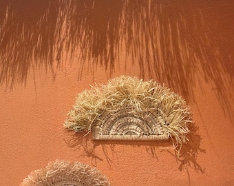 Raffia Wall Hanging, 2 Pieces Set, Boho, Bohemian Wall Decor, Wall Art Home Rustic Modernized Style, Raffia Wall Decor, Home Decor, Raffia