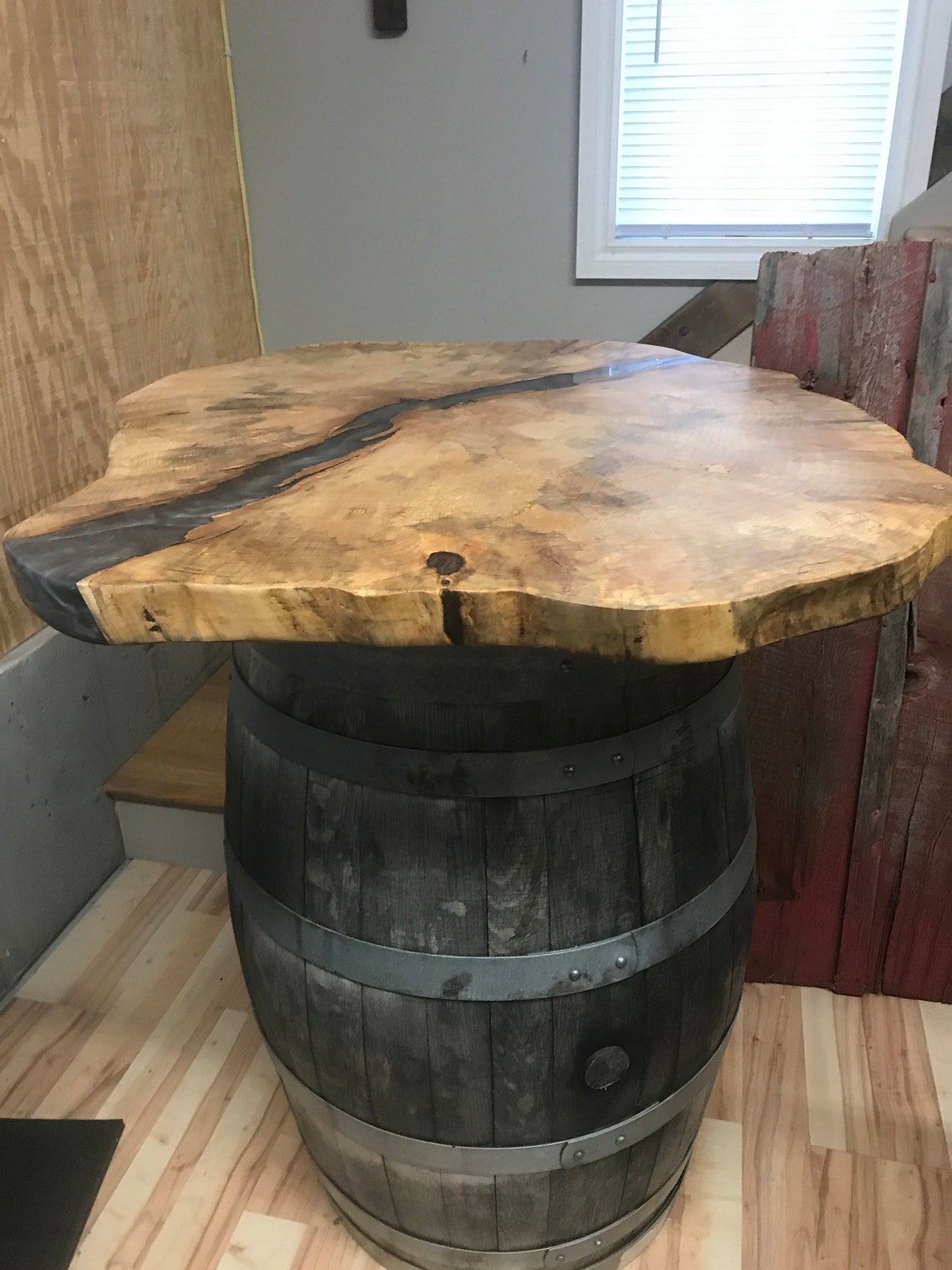 Barrel bar with live edge river table top Etsy